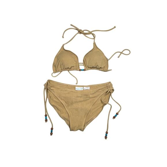 Sand N Sun Youth Bikini – Beige with Beaded Tie Details - Picture 1 of 6
